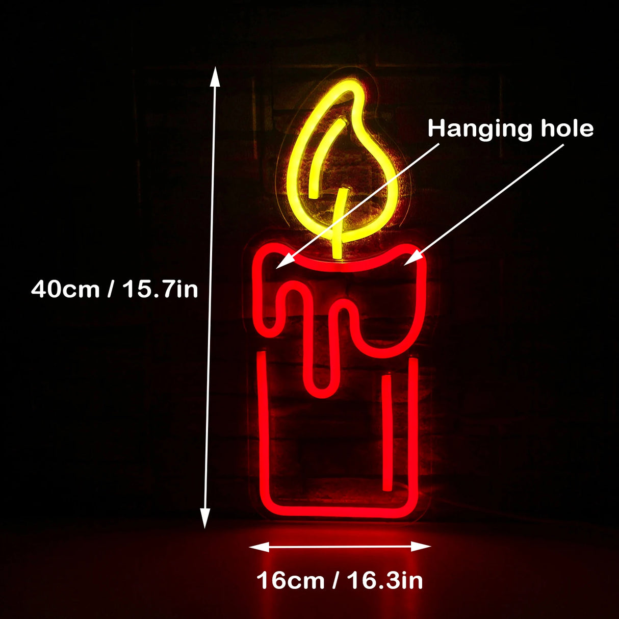 Candela Neon decorazione natalizia rossa. Alimentazione batteria o USB