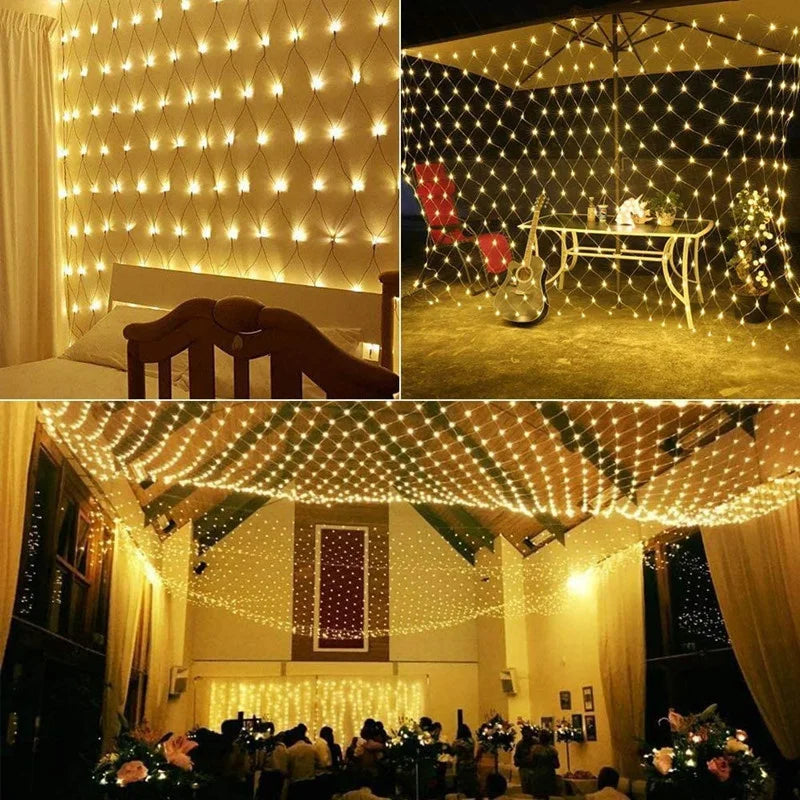 EU Plug Led Net Mesh String Lights 220V Street ghirlande decorazioni natalizie Outdoor New Year Wedding Party Garden Bush Decor