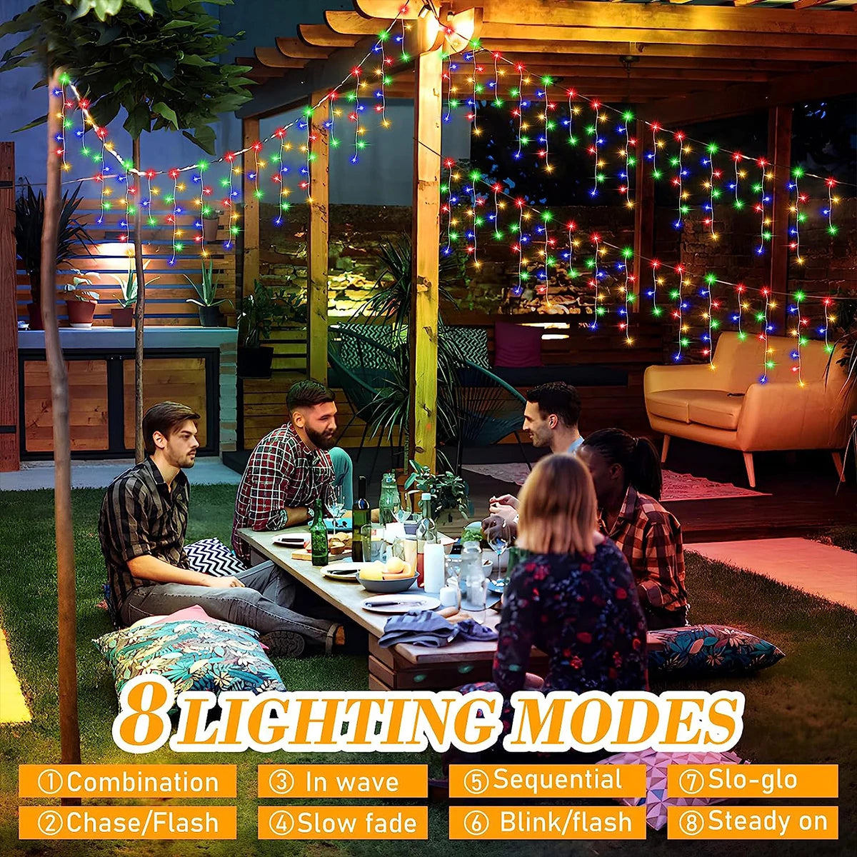 1PC LED Solar Icicle String Lights 7M/23ft luce per tende impermeabile per balcone Patio Yard Garden Party decorazioni natalizie all'aperto