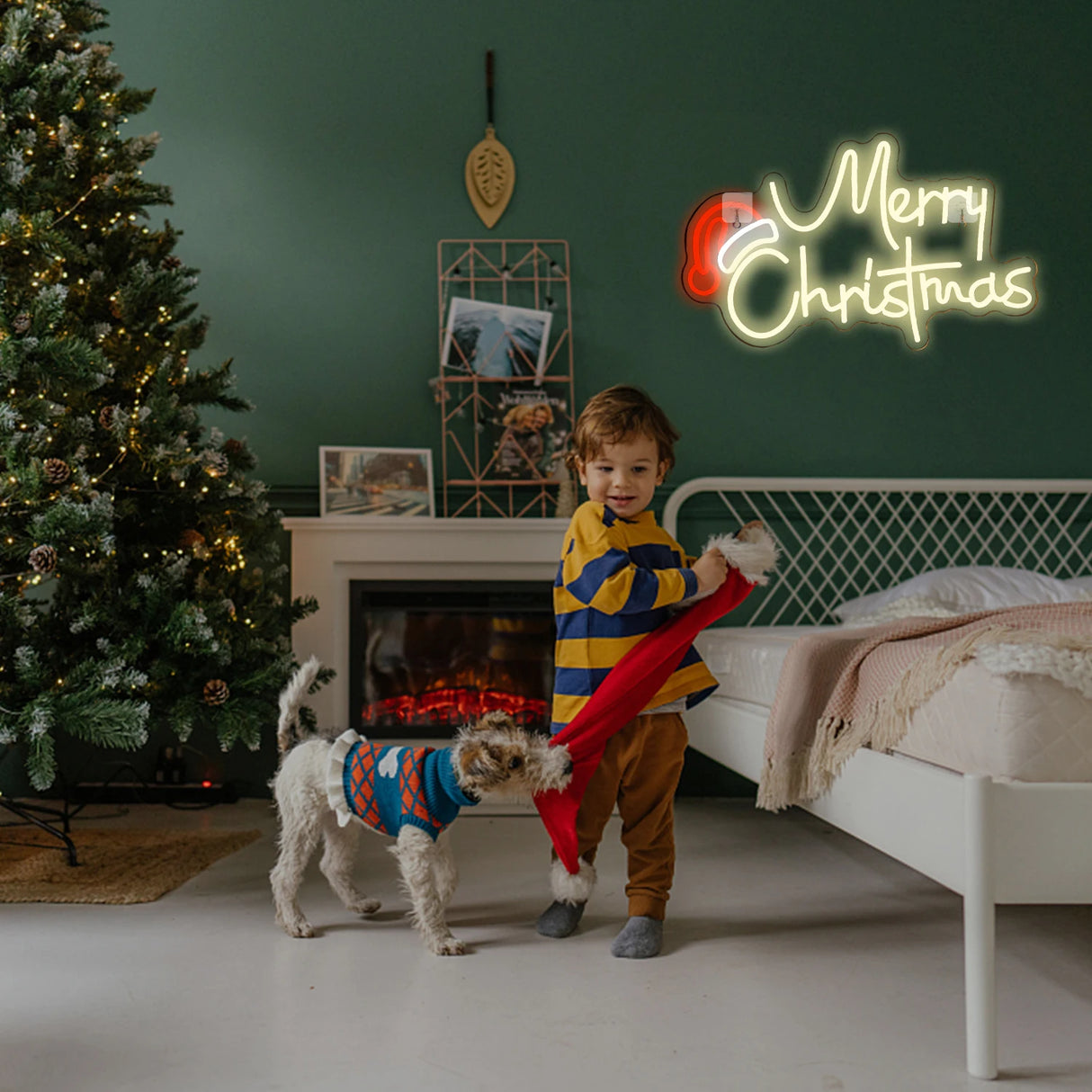 Insegna luminosa scritta Merry Christmas. Luce LED con carica USB