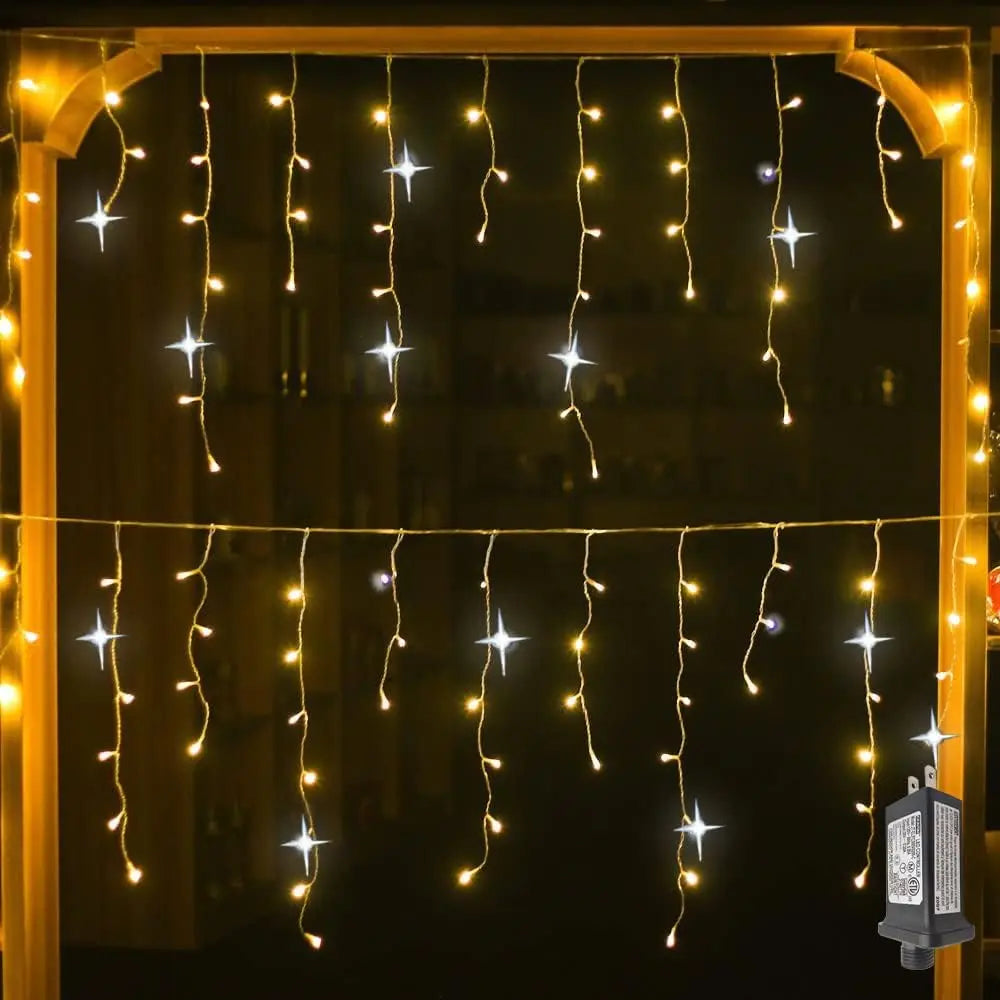 Festone di Natale Led Ghiacciolo Tende Luci All'aperto 4 M (W) * 0.6 M (H) Bianco Flash Fata Stringa Luce Chiaro Filo Decorazioni di Capodanno 2025 Per Matrimonio/Casa/Casa/San Valentino/Natale/Grondaia Decor