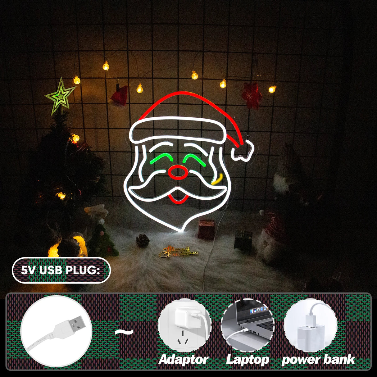 Insegna luminosa a LED raffigurante Babbo Natale , dimmerabile, alimentazione 220V, tem. colore 4500-6000°K