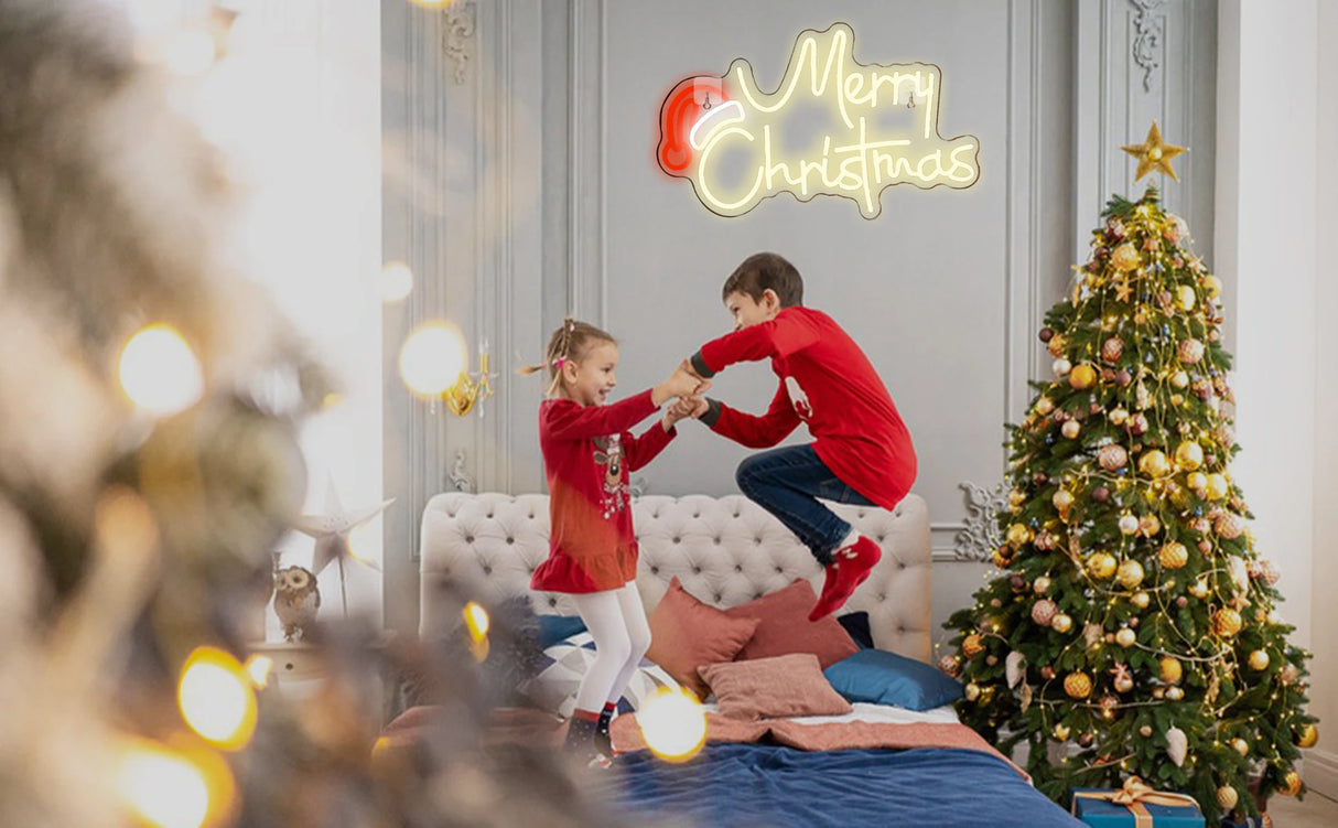 Insegna luminosa scritta Merry Christmas. Luce LED con carica USB