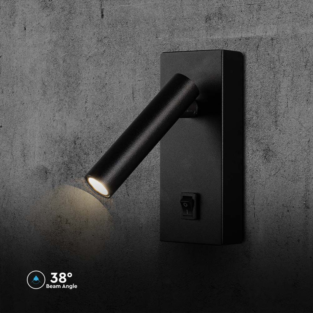 V-TAC Applique da Hotel per Lettura LED 2W Orientabile su Ogni Lato con Tasto On/Off 145*150*60mm Colore Nero 4000K