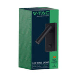 V-TAC Applique da Hotel per Lettura LED 2W Orientabile su Ogni Lato con Tasto On/Off 145*150*60mm Colore Nero 4000K