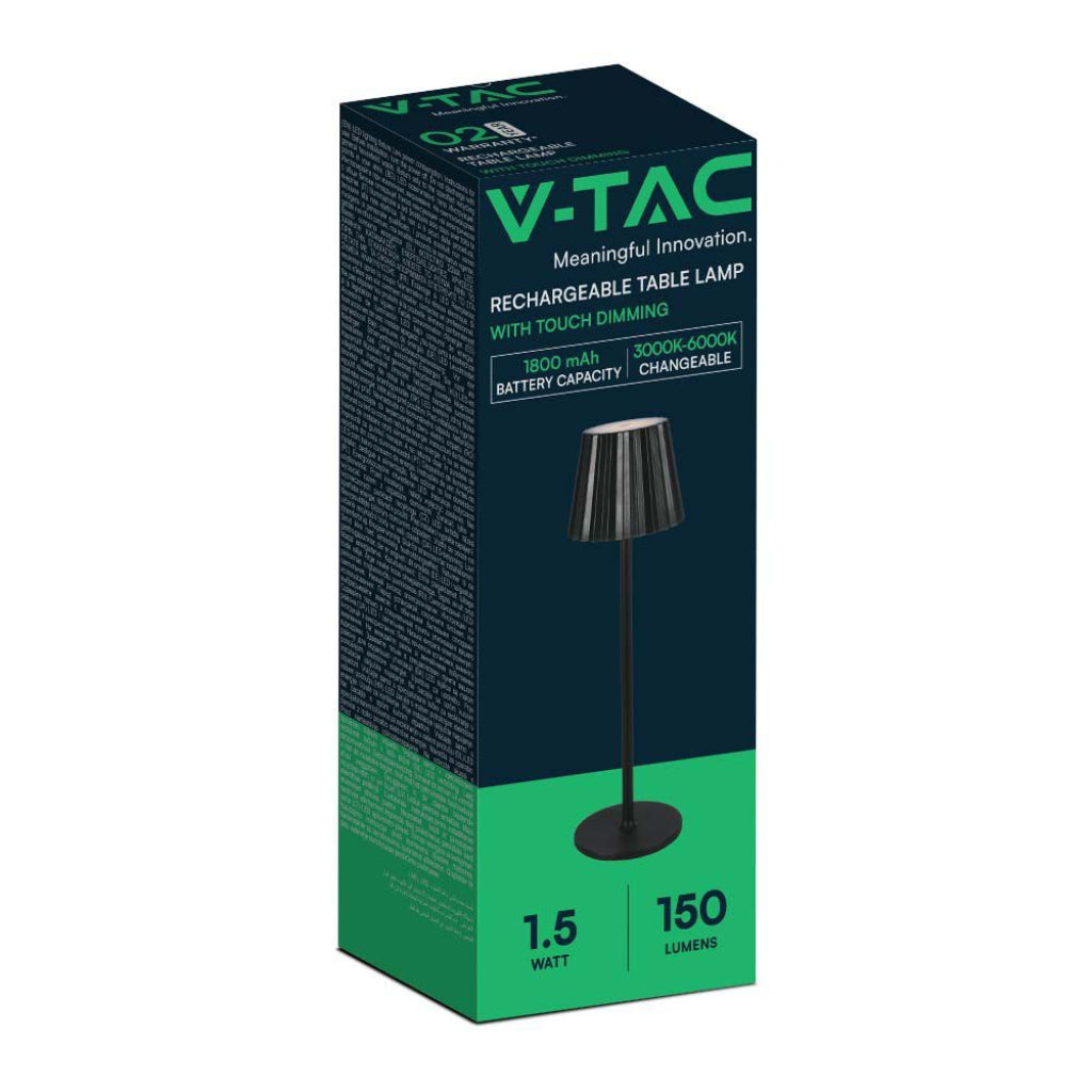 V-TAC Lampada LED da Tavolo 1.5W 115*370mm Colore Nero ricaricabile con USB C Touch Dimmerabile 3in1