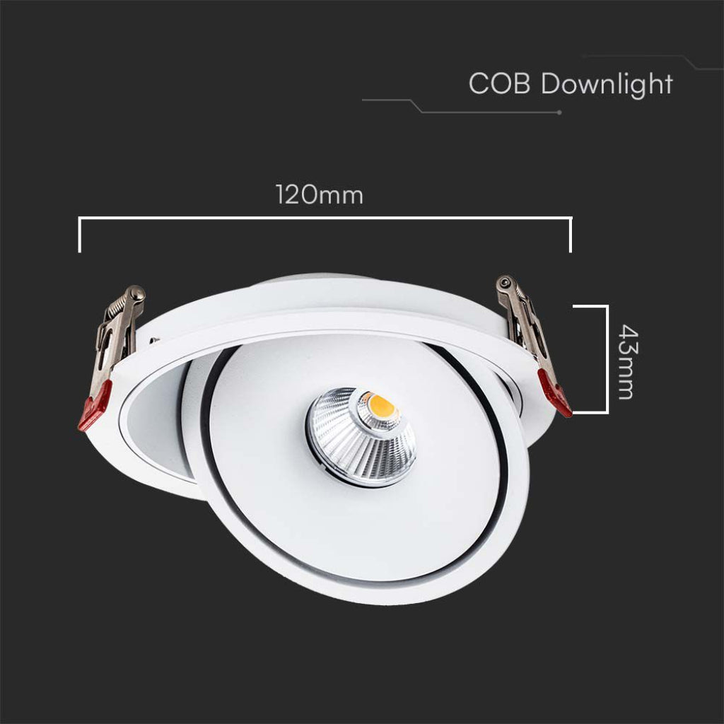 V-TAC Faretto LED COB da Incasso Rotondo 12W 120*43mm Colore Bianco 3in1