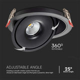 V-TAC Faretto LED COB da Incasso Rotondo 30W 200*58mm Colore Nero 3in1