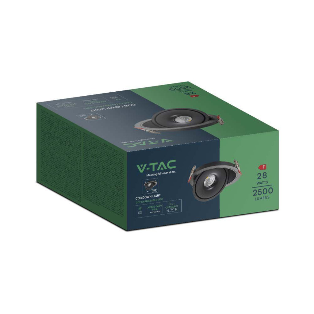 V-TAC Faretto LED COB da Incasso Rotondo 30W 200*58mm Colore Nero 3in1