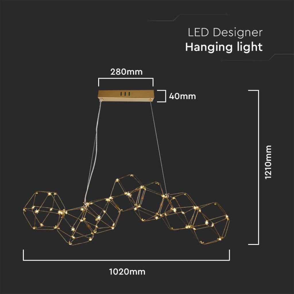 V-TAC Lampadario LED a Sospensione 28W in Metallo dal Design Moderno Verniciato Oro 3000K