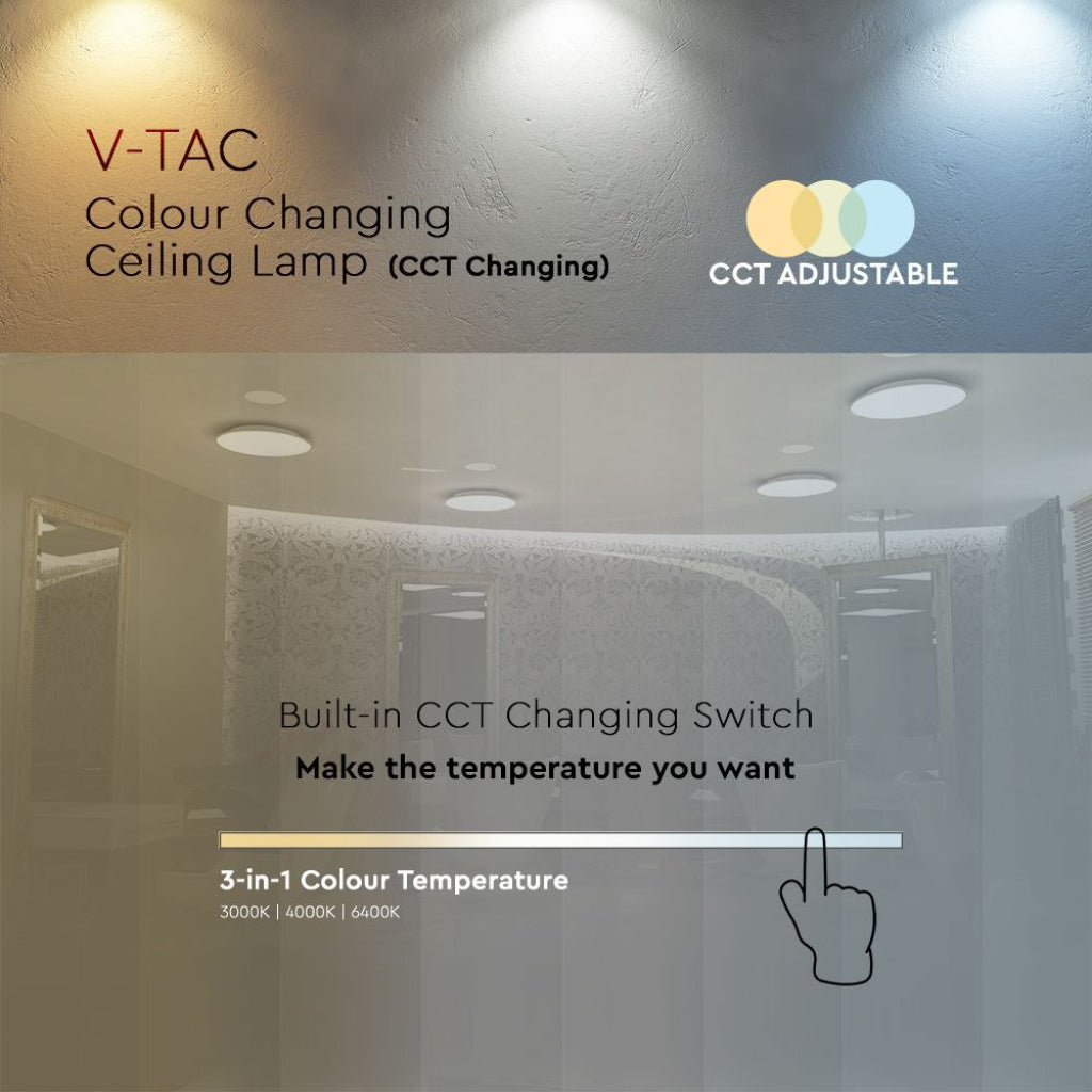 V-TAC Plafoniera LED Rotonda 18W con Interruttore Cambia Colore 3 in 1 Satinata d: 300mm h: 45mm