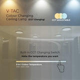 V-TAC Plafoniera LED Rotonda 18W con Interruttore Cambia Colore 3 in 1 Satinata d: 300mm h: 45mm