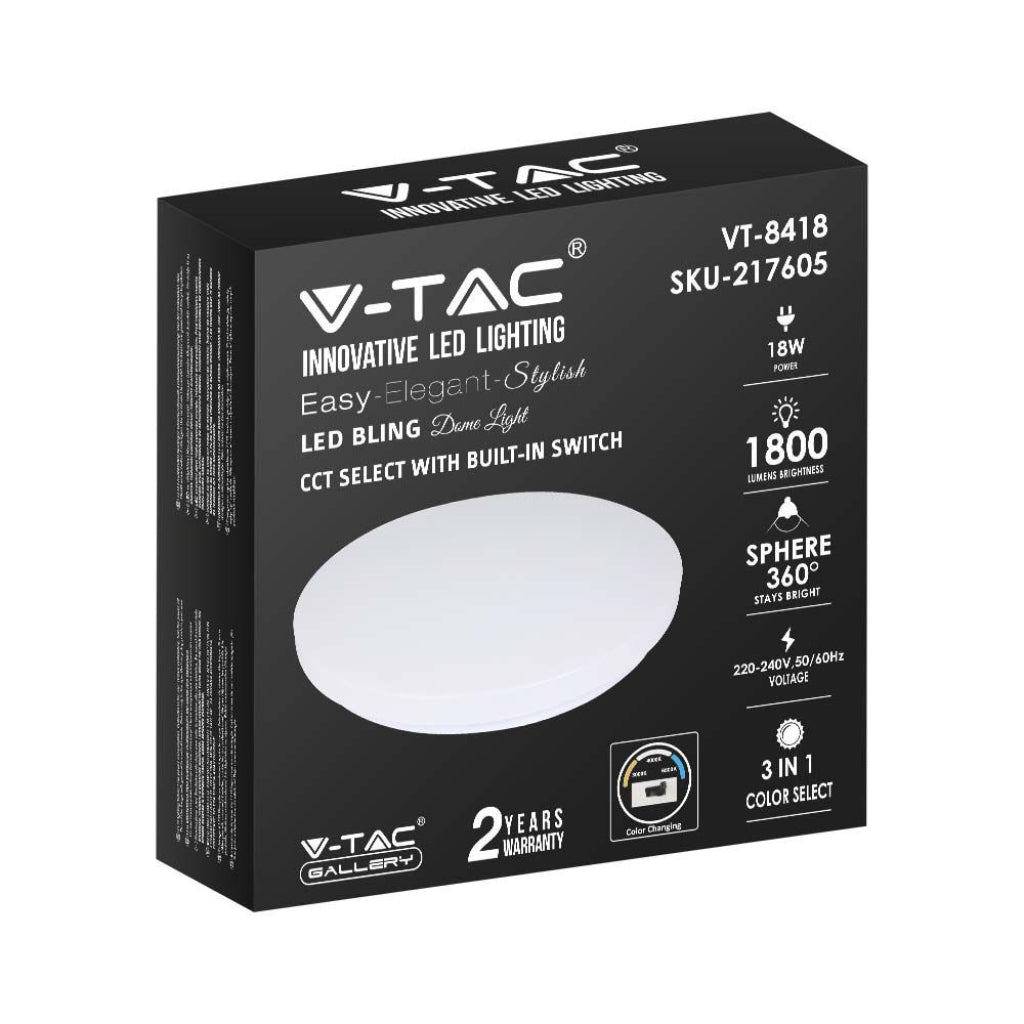 V-TAC Plafoniera LED Rotonda 18W con Interruttore Cambia Colore 3 in 1 Satinata d: 300mm h: 45mm