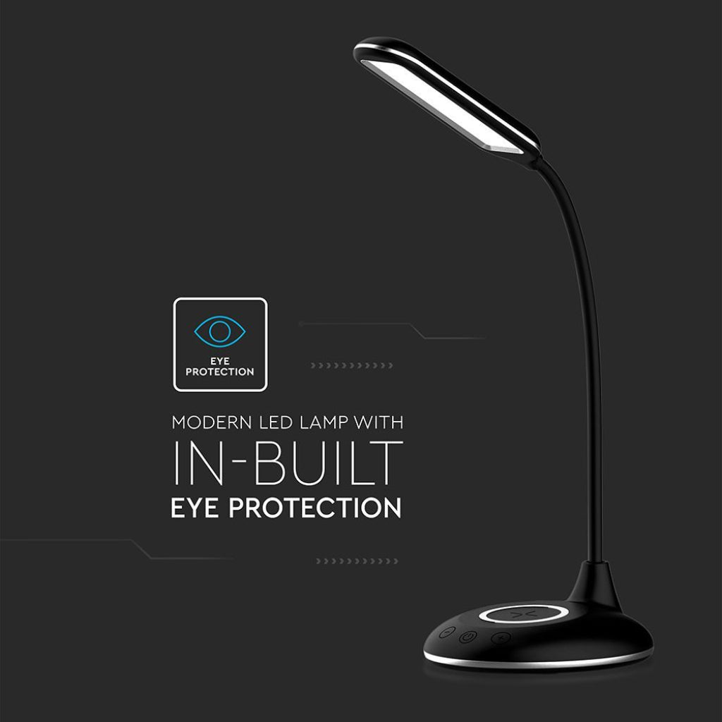 V-TAC Lampada LED da Tavolo Rotonda 4W Multifunzione 3 in 1 con Caricatore Wireless Colore Nero