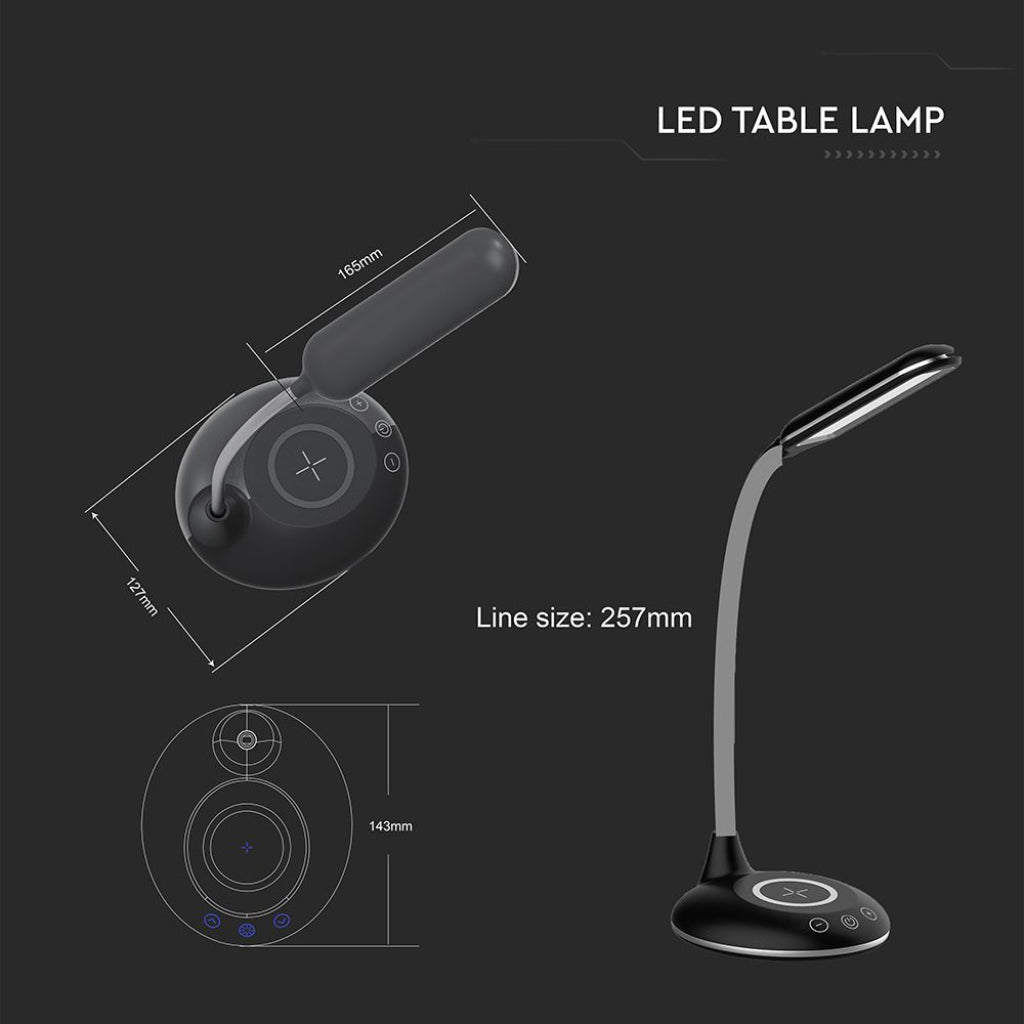 V-TAC Lampada LED da Tavolo Rotonda 4W Multifunzione 3 in 1 con Caricatore Wireless Colore Nero