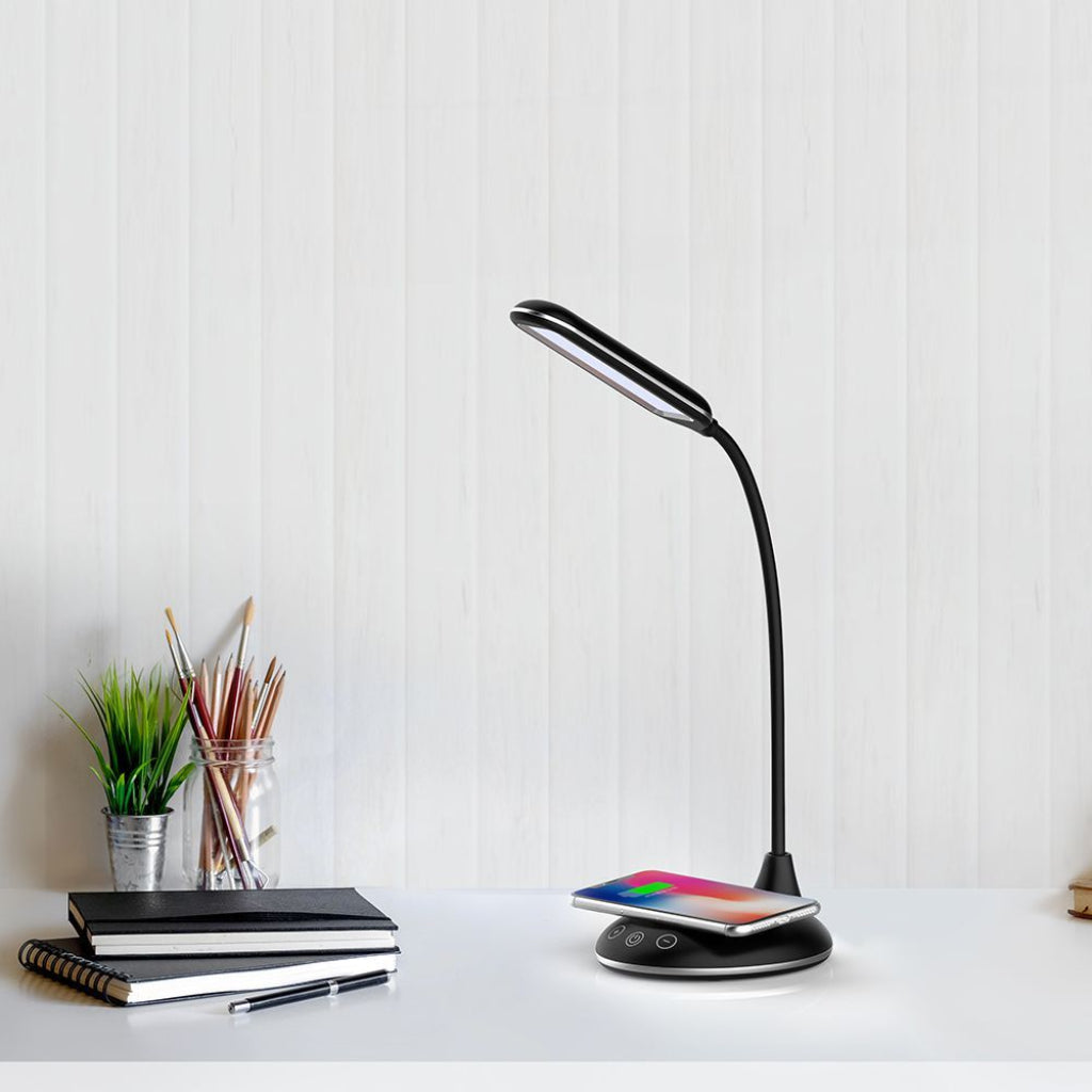 V-TAC Lampada LED da Tavolo Rotonda 4W Multifunzione 3 in 1 con Caricatore Wireless Colore Nero