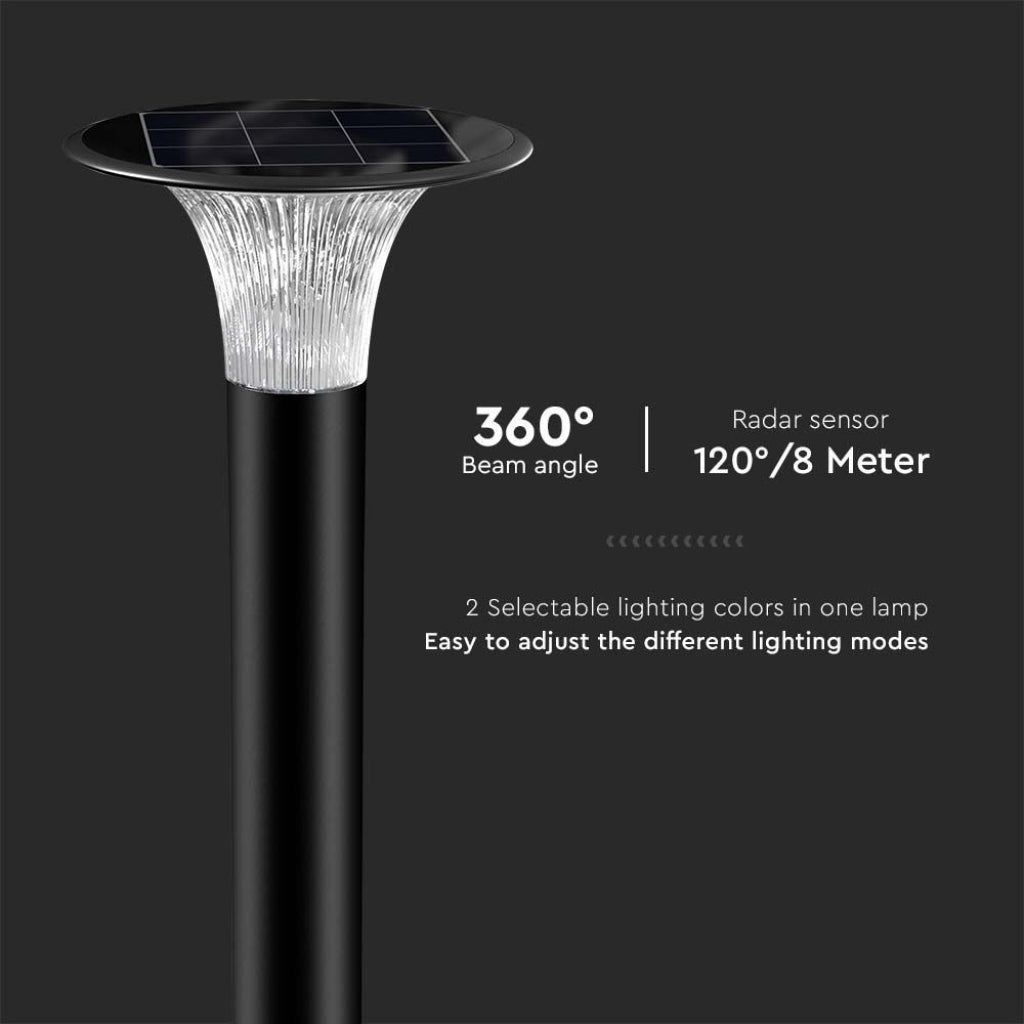 V-TAC Lampada LED Solare 15W da Terra con Palo e Batteria LiFePO4 3.2V Colore Nero CCT: 6000K+4000K IP65
