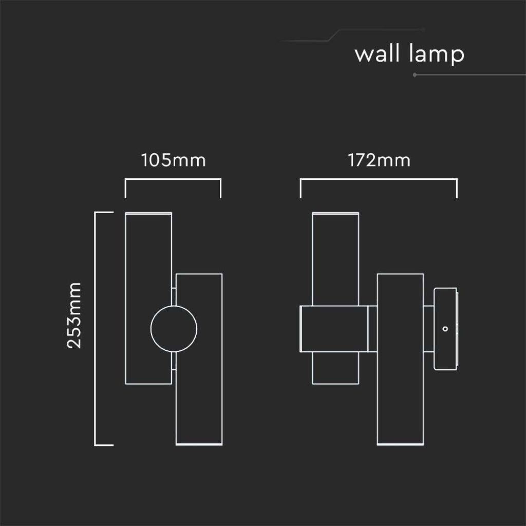 V-TAC 2*Faretti LED Da Muro 6W con Doppio Fascio Luminoso Regolabile a 360° Colore Nero 4000K IP44