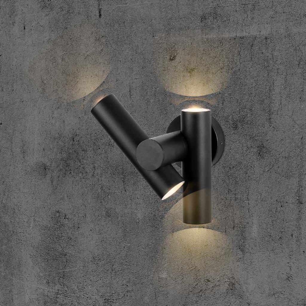 V-TAC 2*Faretti LED Da Muro 6W con Doppio Fascio Luminoso Regolabile a 360° Colore Nero 4000K IP44