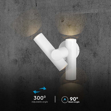 V-TAC 2*Faretti LED Da Muro 6W con Doppio Fascio Luminoso Regolabile a 360° Colore Bianco 4000K IP44