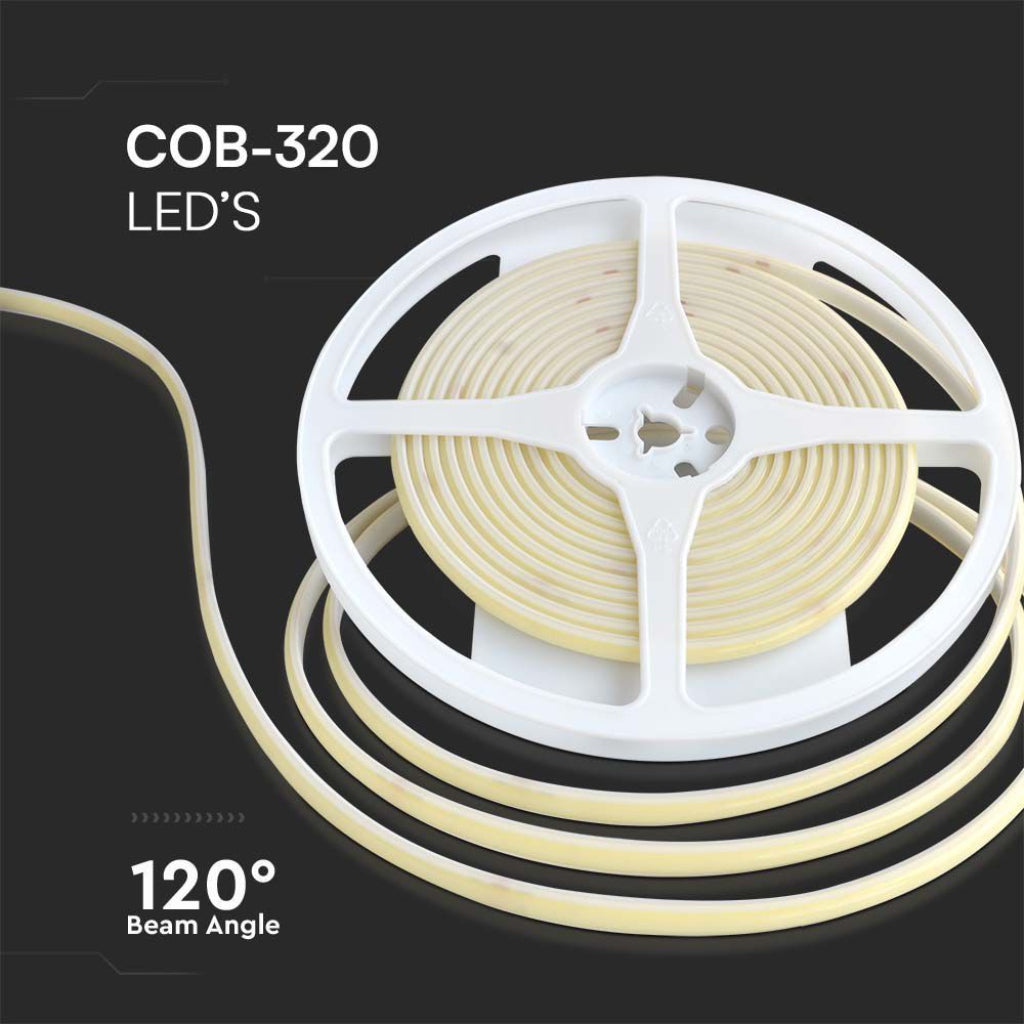 V-TAC Strip LED COB-320 10W/m 5m 24V 1000Lm/m 3000K IP67 8mm