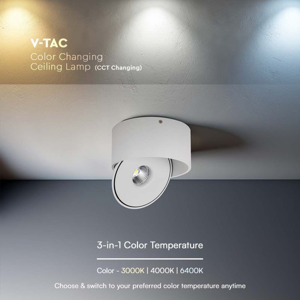 V-TAC Faretto LED COB da Incasso Rotondo 20W Inclinabile Colore Bianco 3in1