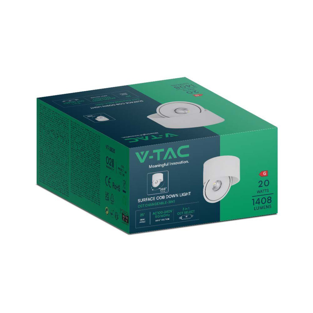 V-TAC Faretto LED COB da Incasso Rotondo 20W Inclinabile Colore Bianco 3in1