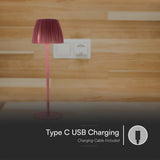 V-TAC Lampada LED da Tavolo 2.7W 105*340mm Colore Marrone ricaricabile con USB C Touch Dimmerabile 3in1