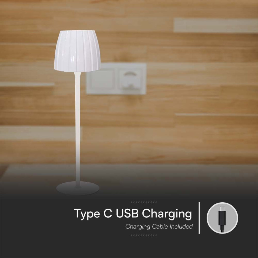 V-TAC Lampada LED da Tavolo 2.7W 105*340mm Colore Bianco ricaricabile con USB C Touch Dimmerabile 3in1