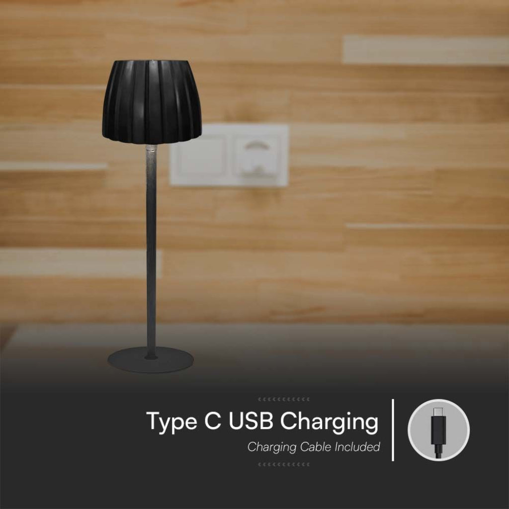 V-TAC Lampada LED da Tavolo 2.7W 105*340mm Colore Nero ricaricabile con USB C Touch Dimmerabile 3in1