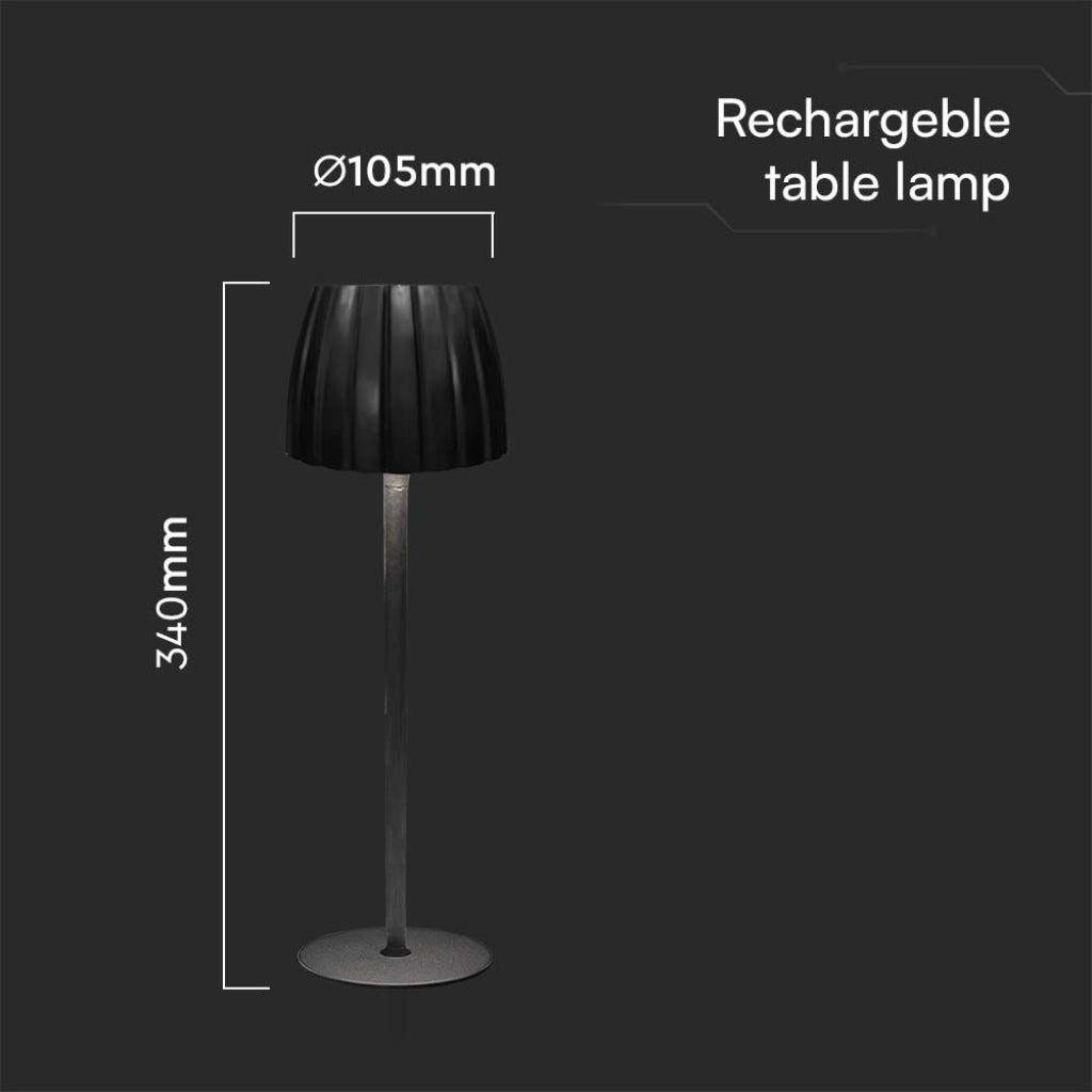 V-TAC Lampada LED da Tavolo 2.7W 105*340mm Colore Nero ricaricabile con USB C Touch Dimmerabile 3in1