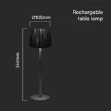 V-TAC Lampada LED da Tavolo 2.7W 105*340mm Colore Nero ricaricabile con USB C Touch Dimmerabile 3in1