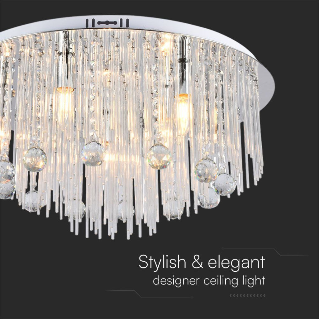 V-TAC Lampadario LED a Plafone dal Design in Cristalli con Portalampade E14x9 (Max 40W) Colore Argento H600xD290mm