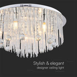 V-TAC Lampadario LED a Plafone dal Design in Cristalli con Portalampade E14x9 (Max 40W) Colore Argento H600xD290mm