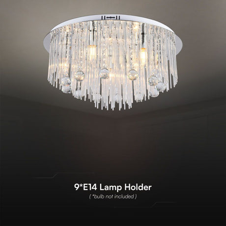 V-TAC Lampadario LED a Plafone dal Design in Cristalli con Portalampade E14x9 (Max 40W) Colore Argento H600xD290mm