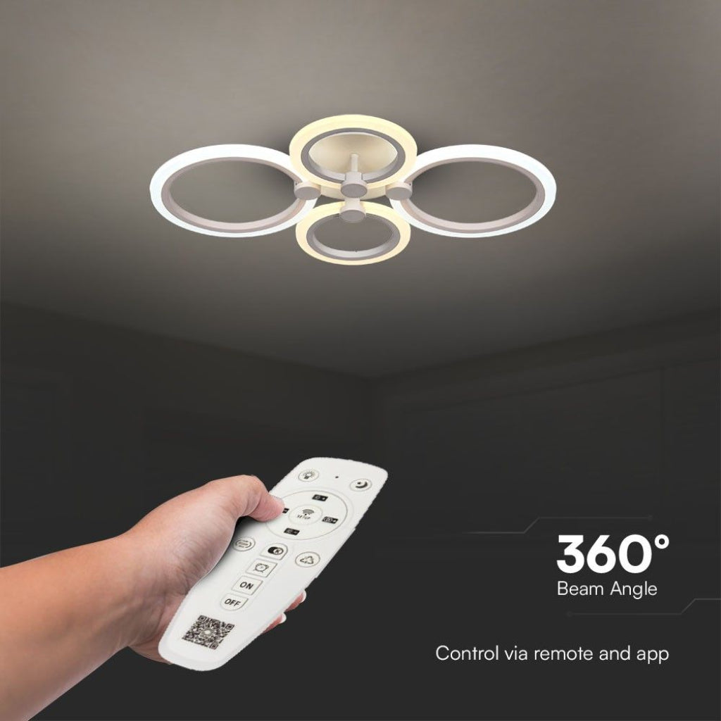 V-TAC Lampadario LED a Plafone con Telecomando 51W dal Design Moderno e Fascio Luminoso 360° Colore Bianco 600x400x100mm Dimmerabile CCT 3in1