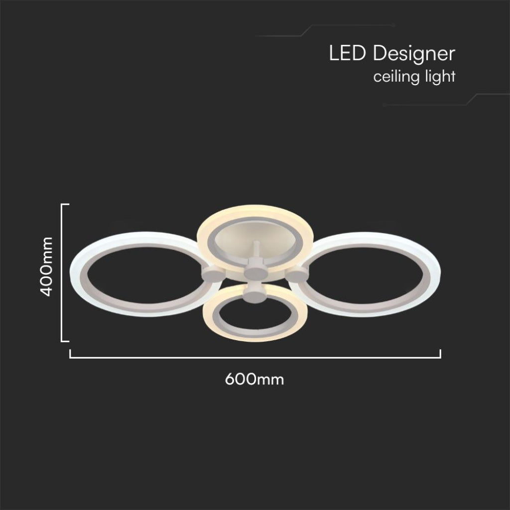 V-TAC Lampadario LED a Plafone con Telecomando 51W dal Design Moderno e Fascio Luminoso 360° Colore Bianco 600x400x100mm Dimmerabile CCT 3in1