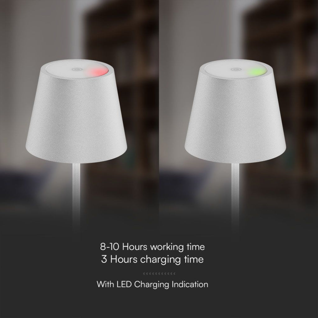 V-TAC Lampada LED da Tavolo 1.5W Colore Bianco in Alluminio con caricatore Wireless e Touch Dimmerabile 3000K IP54