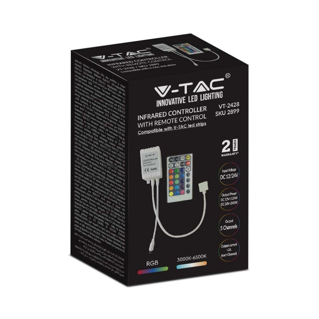 V-TAC Controller per Strip LED 3in1+RGB 5 Canali con Telecomando 28 Tasti a Infrarossi