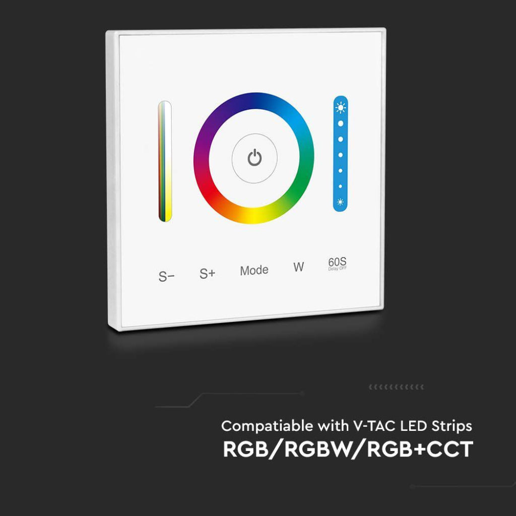 V-TAC Controller a 5 Canali RGB RGBW RGB+CCT da Parete per Strip LED 12-24V 10A con Controllo RF 2.4GHz fino a 30 Metri, Dimmer e Modalità Colore Illuminazione