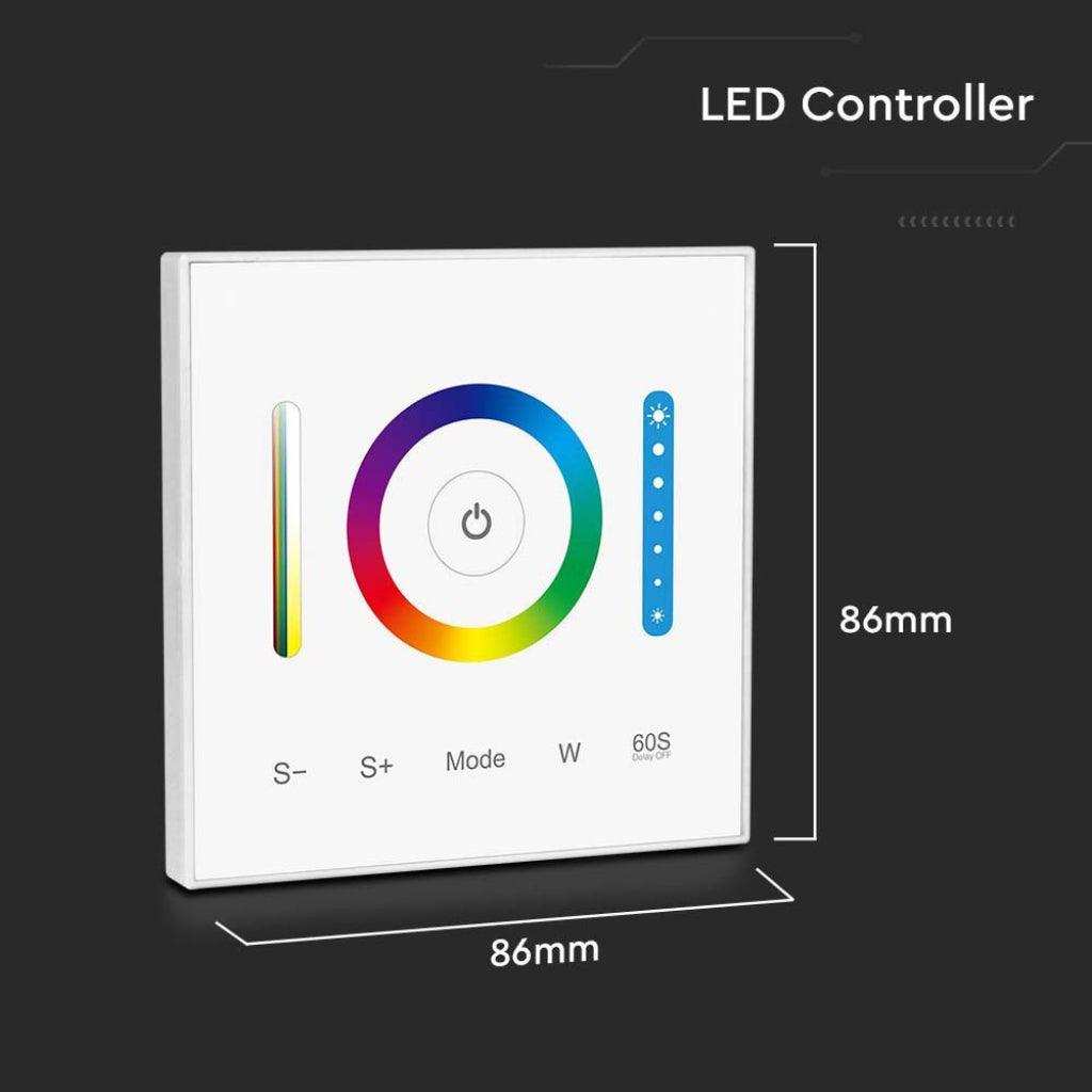 V-TAC Controller a 5 Canali RGB RGBW RGB+CCT da Parete per Strip LED 12-24V 10A con Controllo RF 2.4GHz fino a 30 Metri, Dimmer e Modalità Colore Illuminazione