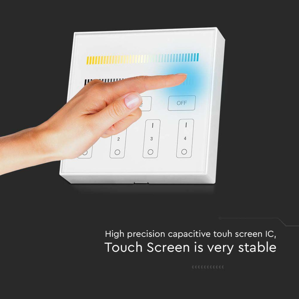V-TAC Controller LED WiFi da Parete a 4 Zone con Dimmer Monocolore CCT per Strip LED, Modulazione GFSK Distanza Controllo 30m Input 3V IP20