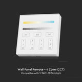 V-TAC Controller LED WiFi da Parete a 4 Zone con Dimmer Monocolore CCT per Strip LED, Modulazione GFSK Distanza Controllo 30m Input 3V IP20