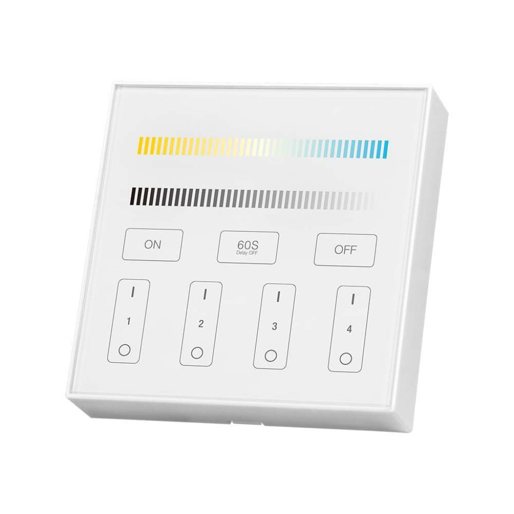 V-TAC Controller LED WiFi da Parete a 4 Zone con Dimmer Monocolore CCT per Strip LED, Modulazione GFSK Distanza Controllo 30m Input 3V IP20