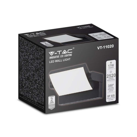 V-TAC Lampada LED da Muro Rettangolare 17W 120LM/W Colore Nero Ruotabile 3000K IP65