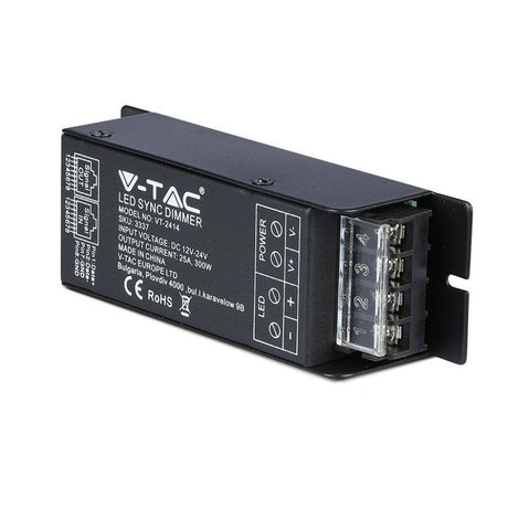 V-TAC Controller Dimmer Sync 1 Canale con Porta RJ45 e Telecomando RF per Strisce LED Monocolore 12-24V, 25A, Fino a 300W