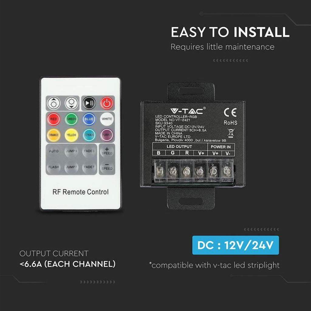 V-TAC Controller per Strip LED RGB Dimmerabile con Telecomando 25 Tasti