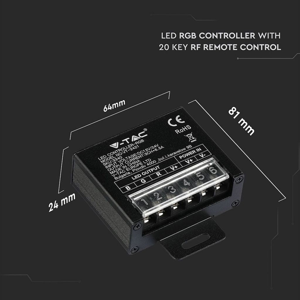 V-TAC Controller per Strip LED RGB Dimmerabile con Telecomando 25 Tasti