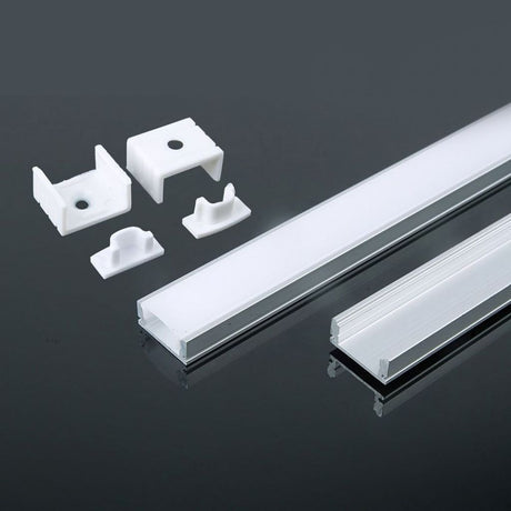 V-TAC Profilo in Alluminio Colore Silver per Strip LED (Max l: 12,4mm) Copertura Satinata 2000 x 17,4 x 7mm