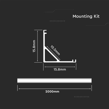 V-TAC Profilo in Alluminio Angolare Colore Bianco per Strip LED (Max l: 10,5mm) 2000 x 15,8mm